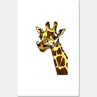 Giraffe with moustache Posters and Art